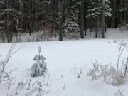Tgirl Jacks Off Outside in the Snow