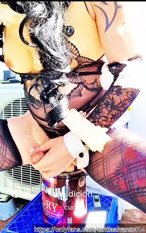 19 Year Old French Tgirl Creampied by Jumping in Toy Ass