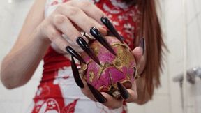 Extra long nails dragon fruit crushing