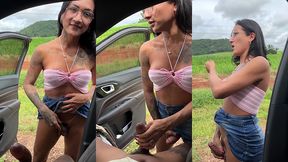 putaria na estrada veja eu mamando o puto ate ele me da leite na boca, depois gozei muito tambem!