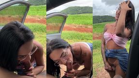 putaria na estrada veja eu mamando o puto ate ele me da leite na boca, depois gozei muito tambem!