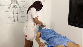 Busty, curvy doctor fucks her patient, a perverted old man