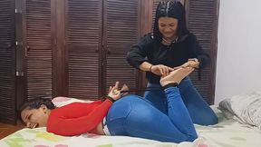 Olivia hogties and tickles Nova's armpits and feet