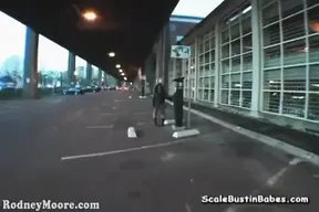 Curvy Ebony BBW MILF feeds on manhood in carpark