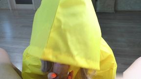 girl in a raincoat passionate sucking big cock until cum mouth - homemade