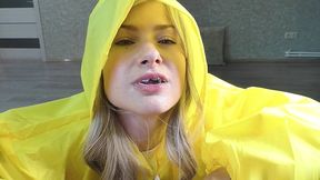 girl in a raincoat passionate sucking big cock until cum mouth - homemade