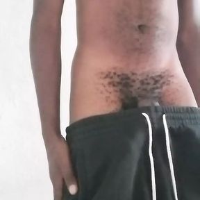 Solo African twink massively stroking his black cock Inthe morning