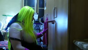 The Wicked Shemale Witch learns to suck cock with a Dildo