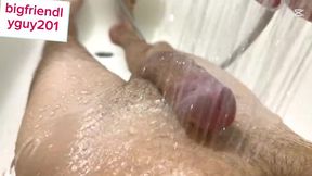 guy moaning using shower head until shaking orgasm and hands free cum gay hardcore