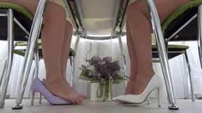 women swap Squeaky shoes with each other W
