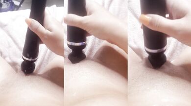Amateur shaved pussy squirting with a wand until cum gushes
