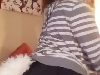 Trans foxgirl practices deepthroating and moans while taking big dildo