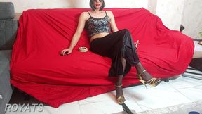 trans smoking in arabic dress and seamless pantyhose