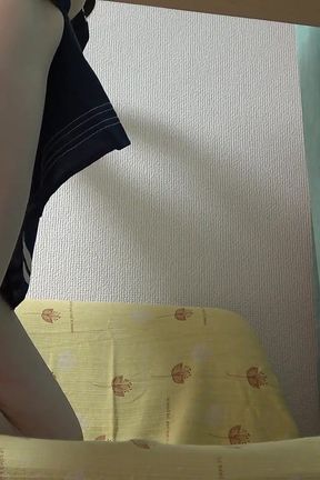 Student Uniform Slender Japanese Girl's Miniskirt, Thighs, Legs, Thong Panties, No Bra Tits View From Under the Desk