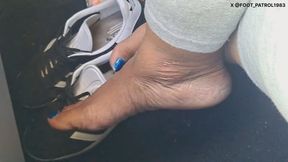 Barefoot Passenger Blue Toes Foot Play While Riding In The Car