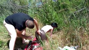 Big-Assed Vixen Gets Fucked in Open Air Threesome