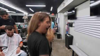 PAWG with weird kinks goes to the barbershop and gets fucked