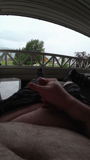 Masturbating Outside on the Porch