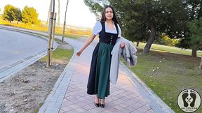 latina in dirndl slut lighther pussy play, outdoor piss & titty cum finish