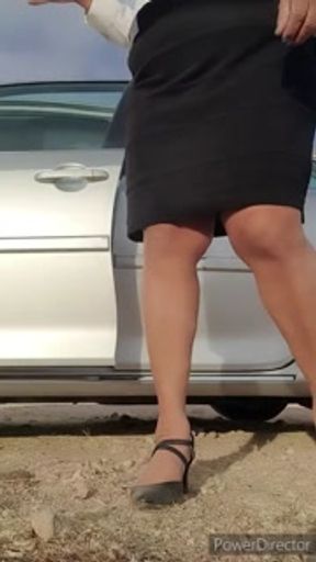 My hairy mature granny pussy got wet from pissing peeing by the side of road