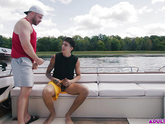 Angel Elias and Marcus McNeil masturbating and fucking each other on boat