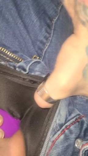 Sexy fat pussy milf using app controlled vibrator while at the store