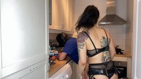 Part 3! House husband gets bent over and fucked in the kitchen by Arabic Mistress Sophia Sahara