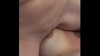Rubbing my clit with both her nipples, strap on her standing (GIRLS2HOME)