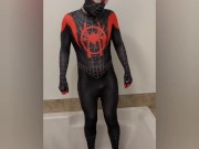 Desperate to pee, stuck in my Spiderman suit, big release at the end