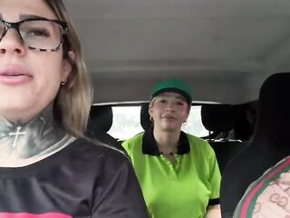 I put the gas station attendant in the car so this babe could have great sex with me and my spouse until that babe was drooling cum all over his dong, the drool from her vagina even oozed onto his nuts!
