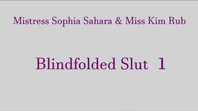 Mistress Sophia Sahara and Miss Kim Rub Blindfolded Slut PT1