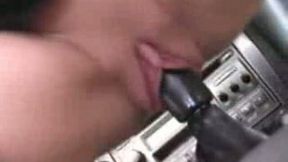 Awesome pink snatch rides a gear shift stick in the car