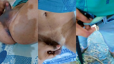 Twink with small penis funny masturbating and pissing