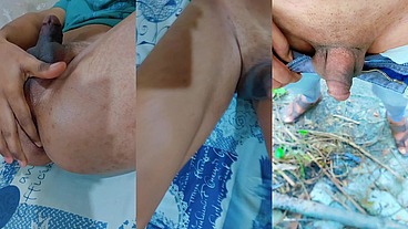 Twink with small penis funny masturbating and pissing
