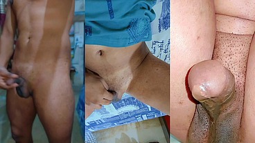 Twink with small penis funny masturbating and pissing