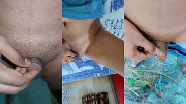 Twink with small penis funny masturbating and pissing