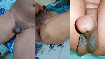 Twink with small penis funny masturbating and pissing