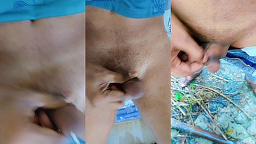 Twink with small penis funny masturbating and pissing