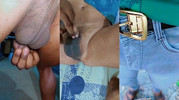 Twink with small penis funny masturbating and pissing