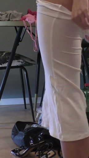 Sexy and Cute College Girl comes for a Casting changes her Clothes and wears a Dress to show her Panties and Ass   Clip 1