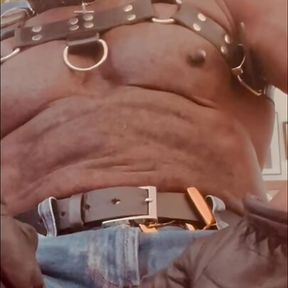 Leather Harness Denim Cutoffs BBC Titplay and Sex Toy Session