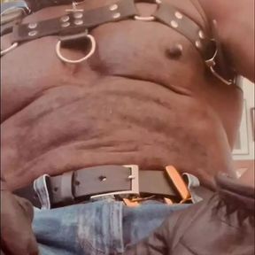 Leather Harness Denim Cutoffs BBC Titplay and Sex Toy Session