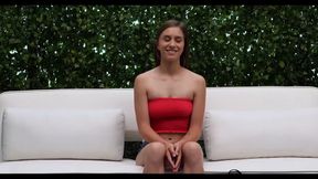 Slender brunette Kourtney blows her casting couch partner before riding him hard
