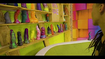 Tattooed solo girl plays with toys and dildos in a kinky solo session