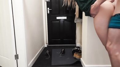 Delivery guy knocked on the door as I fucked my wife and I let him fuck her while I watch. Creampie