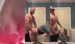 Crystal Cash 69 and her hot mom and dad sneak away to have a hot quickie in the laundry room