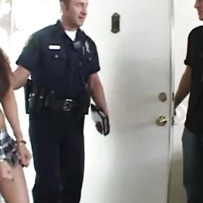 A Naughty Brunette Asian Babe Gets in Trouble and Double Penetrated by Some Undercover Cops