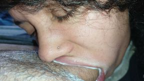 POV: Underneath the cuckold's balls, heavy with lust, that little mouth sucks him to orgasm.