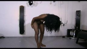 Black Girl in Fetish Dress Plays with Slave Latex Wrapped