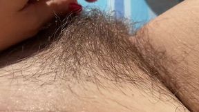 Nude Sunbathing outdoor hairy pussy